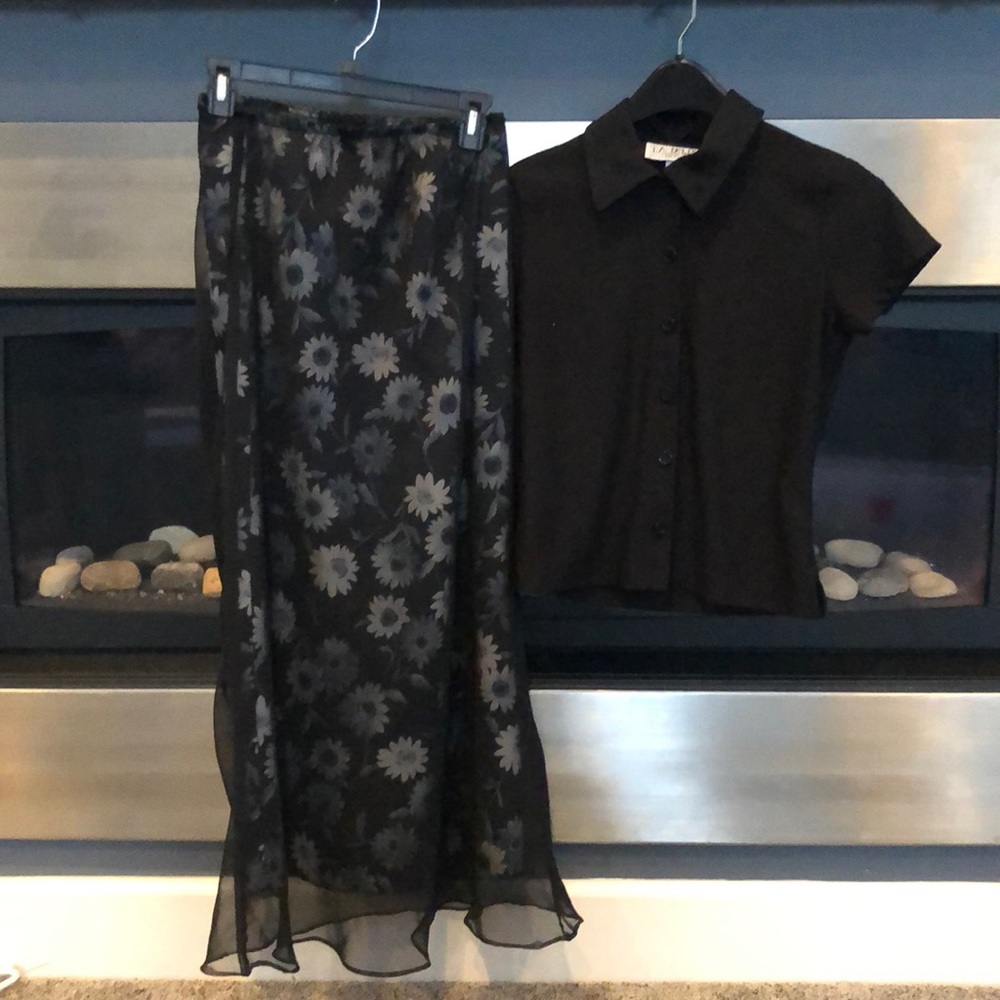 Outfit- Full length med floral skirt, sz small top